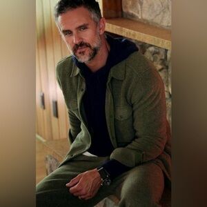 Outerknown Fogbank Mens Olive Green Fleece Button Down Shacket Shirt Medium